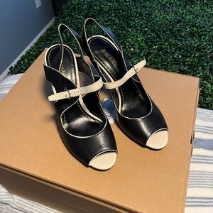 Enzo Angiolini Black and Cream Slingback Heels